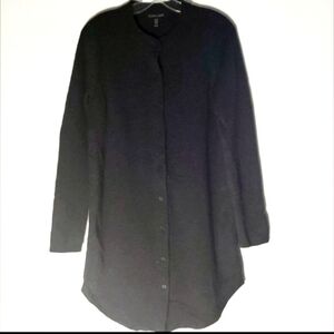 Eileen Fisher Italian 100% Merino Sz Xxs Yarn Long High&Low Hem Charcoal Gray